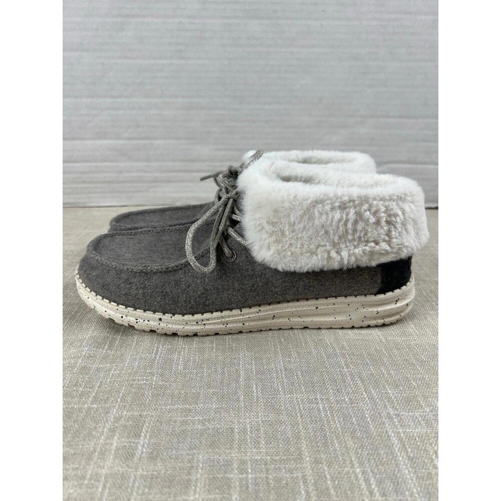Hey Dude Britt Fur Lined Charcoal‎ Womens Sz 8